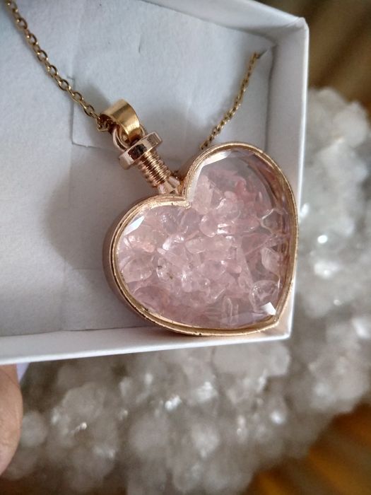 Naszyjnik serce kwarc różowy kryształ