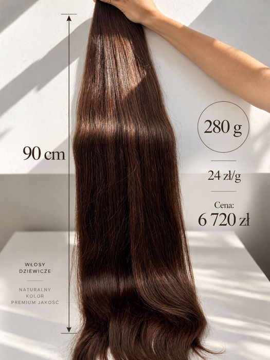 Włosy dziewicze z jednej głowy 90 cm | 280 g | naturalny brąz