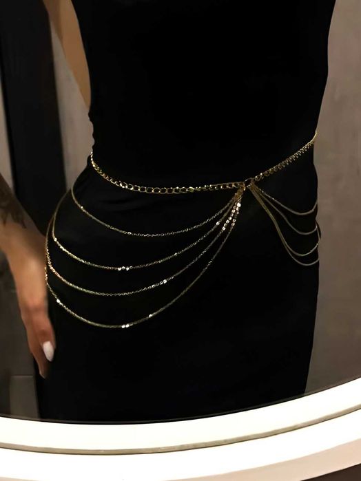 Złoty pasek łańcuszek do sukienki kombinezonu