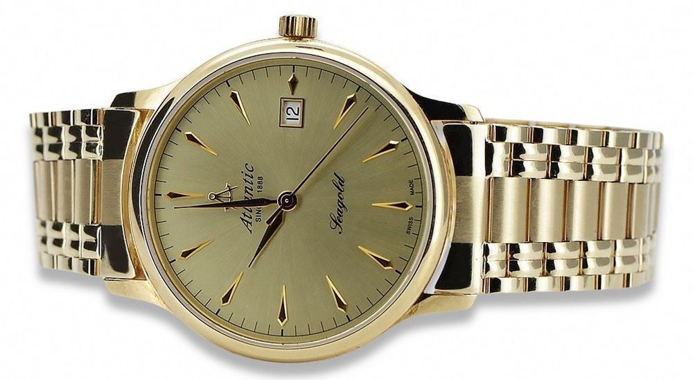 Złoty zegarek Atlantic 14k 585 z bransoletą męski mw003y&mbw006-Poznań