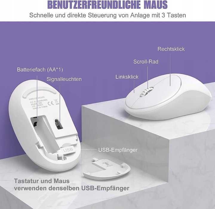 Tedgem G9300 zestaw klawiatura + mysz QWERTZ biały bezprzewodowe
