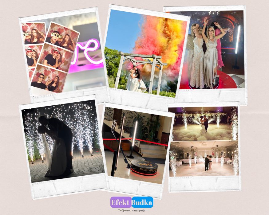 Fotobudka360, iskry, miny, ciężki dym, pierwszy taniec, księga gości