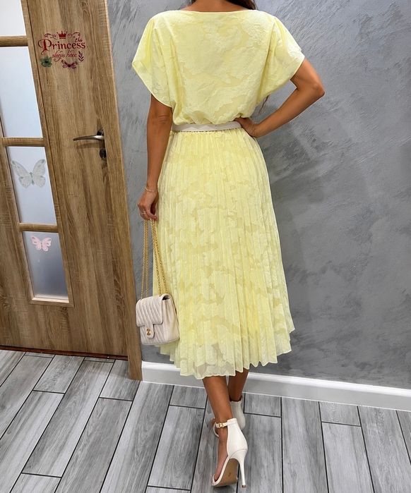 Elegancka sukienka M midi plisowana wesele chrzest