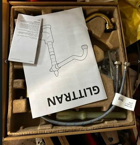 Nowa IKEA GLITTRAN Bateria Kuchenna Umywalkowa Mosiądz Stojąca Kran