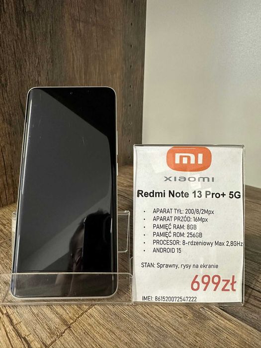 Smartfon Telefon Xiaomi Redmi Note 13 Pro+ 5G 8/256GB biały stan bdb gwarancja