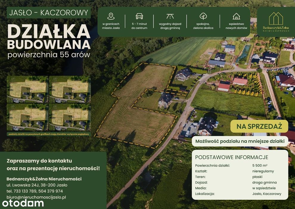 Duża działka 55 ar, Możliwość podziału, Jasło – Kaczorowy