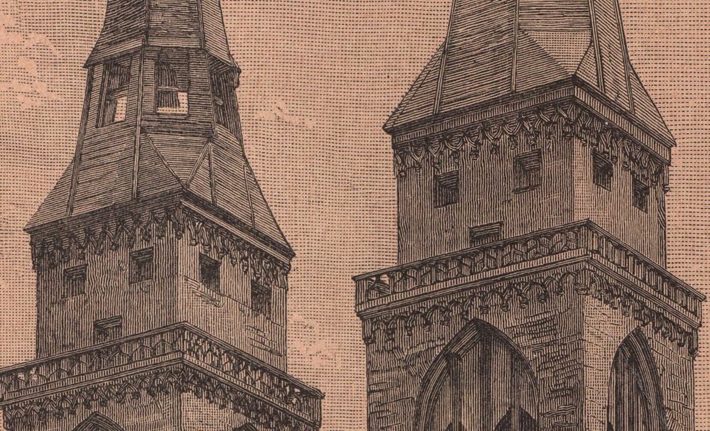 Norymberga Kościół Św. Sebalda Duży drzeworyt 1888 r. autentyk