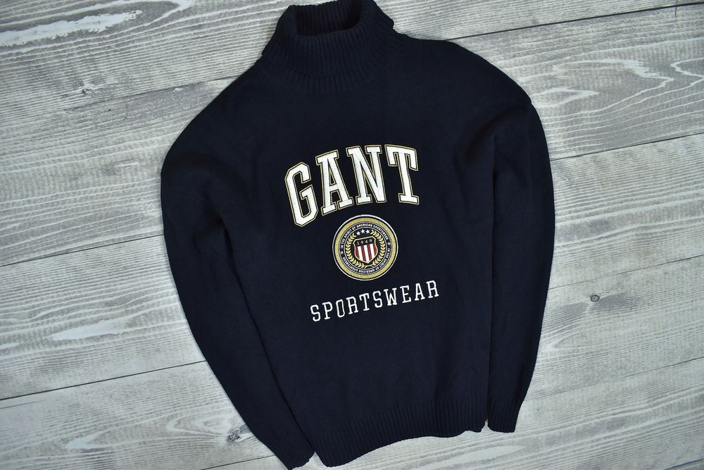 Gant Granatowy Sweter Męski Z Golfem Bawełna Wełna M