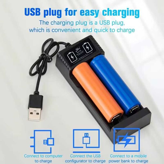 Універсальний USB зарядний пристрій для акумуляторів з двома слотами