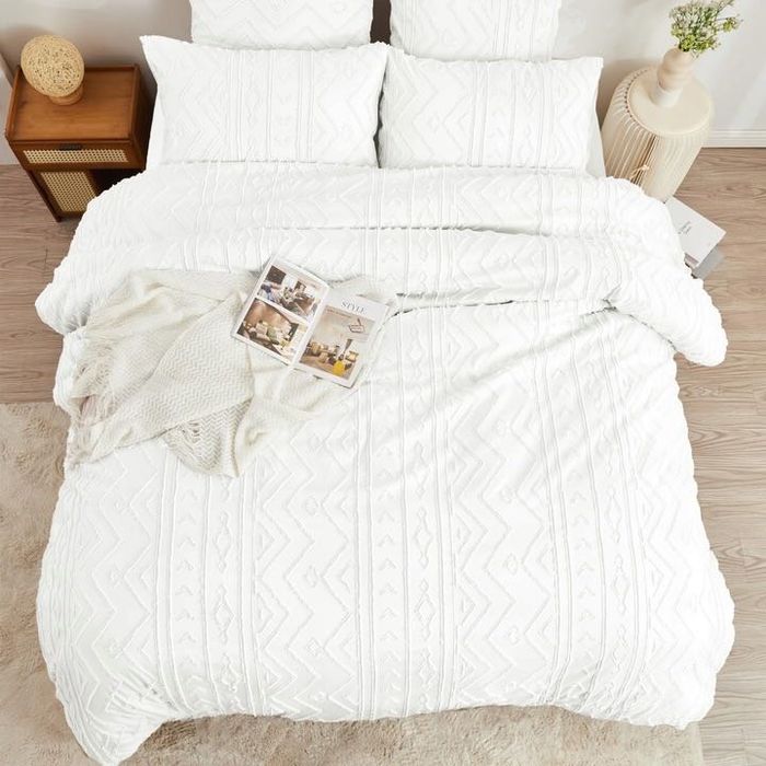 Luofanfei zestaw pościeli kołdra 220x240+2x65x65  bawełna biała BOHO