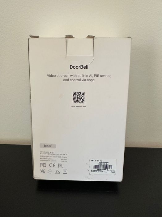 Ajax Doorbell Campainha Câmara de Segurança Alarme Preta Nova