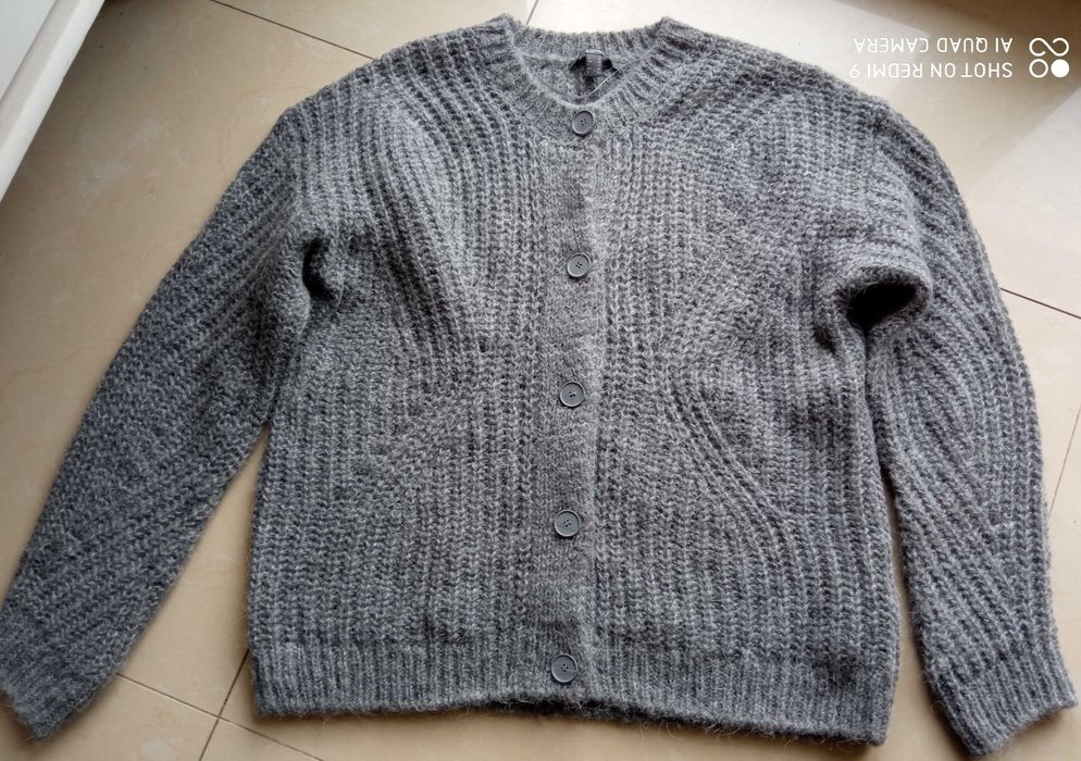 ESPIRIT sweter kardigan szary melanż alpaka splot puszek 48 50 52