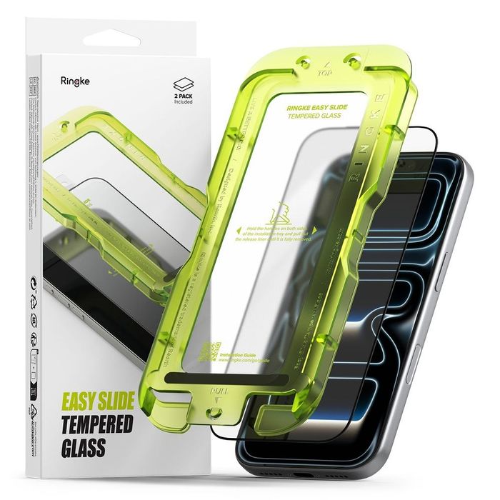 Szkło Hartowane z Aplikatorem Ringke Easy Slide (2-Pack) do iPhone 17 Pro Max / 18 Pro Max - Czarne Ramki (Black)