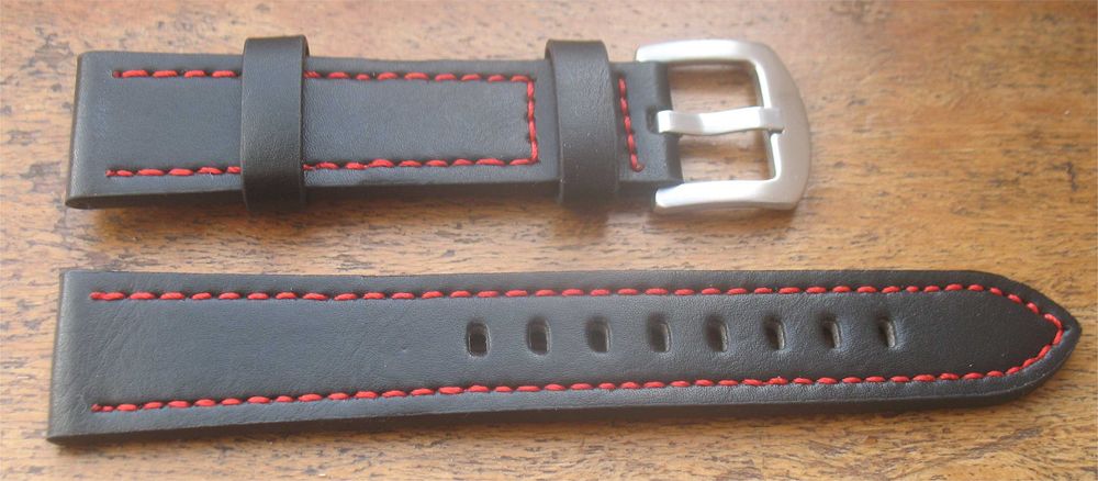 Bracelete Desportiva Preta - Costura Vermelha - 20mm