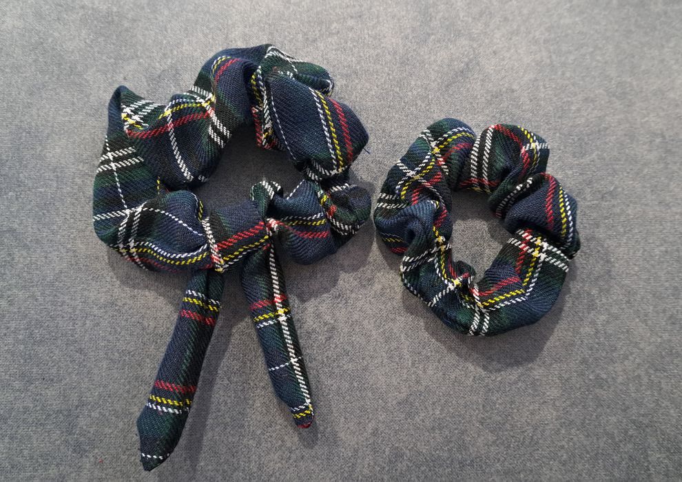 Zestaw scrunchie frotki do włosów krata granatowa zielona święta