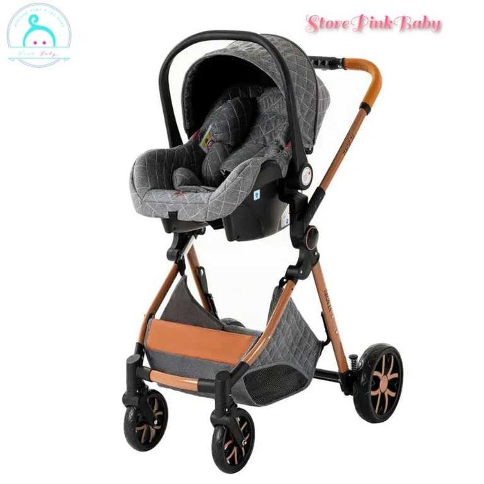 Carrinho bebé 3 em 1 PinkBaby Magic Gold - Com Base Isofix - Cinza