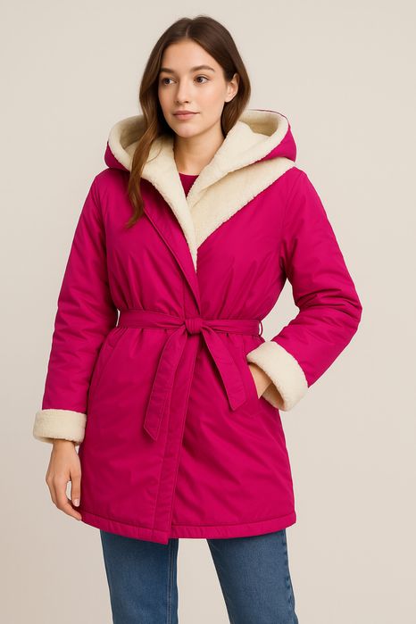 Пальто пуховик куртка двохстороння на овчині розмір S М невелика Л