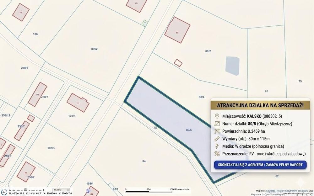 Duża działka 3469 m² z potencjałem na 3 domy – Kalsko, gm. Międzyrzecz