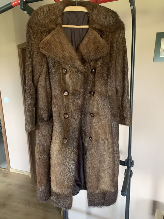 Vintage sztuczne futro długie brązowe retro dwurzędowe stan jak nowe
