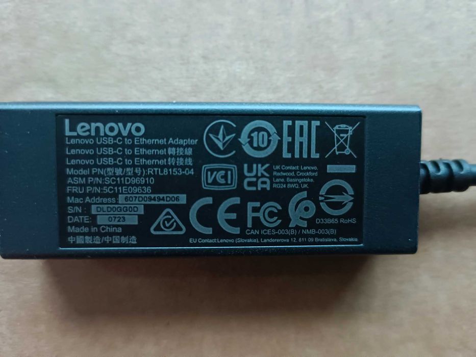 Karta sieciowa USB-C Lan ETHERNET RJ45 LENOVO RTL8153