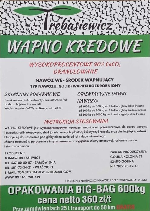 Wapno kredowe granulowane Tuliszków