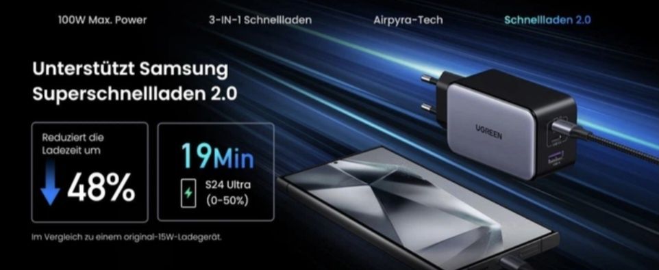 Універсальний зарядний пристрій 100W Ugreen Nexode X GaN X756 2xType-C