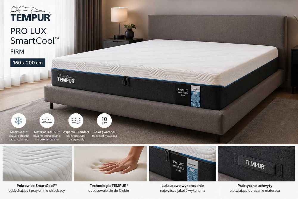 TEMPUR PRO LUX SmartCool Firm 160x200 – stan idealny, jak nowy, okazja!