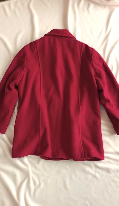 LUKSUSOWY Czerwony Płaszcz 80% WEŁNA 2XL 3XL Must-have Plus Size  Krótki Przejściowy
