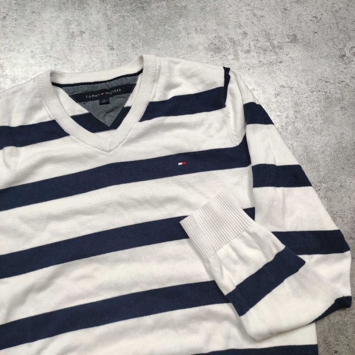 MĘSKI Elegancki Sweter Bawełna Marina TH Tommy Hilfiger Haft Paski