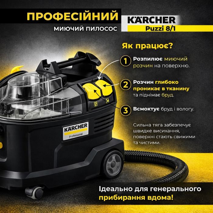 Пилисос миючий+ розпилювач+дрелька із щіткою ,Karcher 8/1 оренда прокат для хімчистки