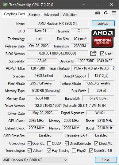 Видеокарта Asus Tuf Gaming RX 6800 XT