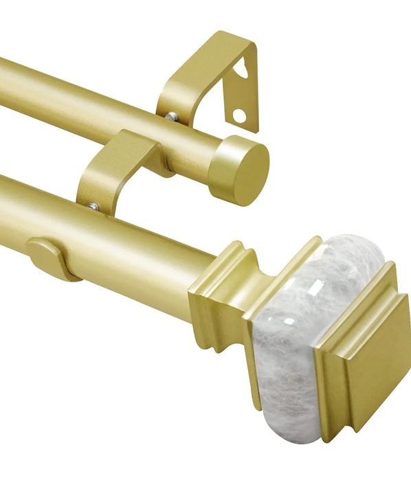 Karnisz podwójny złoty 121 - 213 cm rozsuwany marmur zdobienie regulac