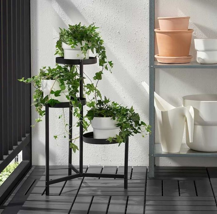IKEA OLIVBLAD czarny kwietnik na 3 doniczki 58 cm