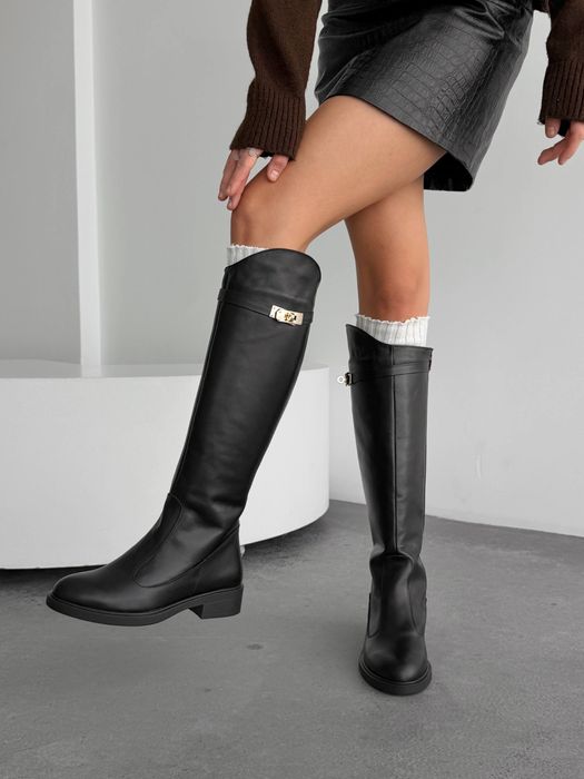 Женские зимние кожаные сапоги трубы жокеи