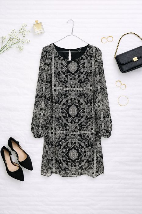 Czarno beżowa sukienka we wzory boho XL 42