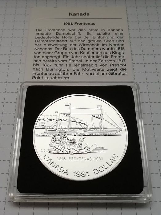 КАНАДА 1 долар 1991р. СРІБЛО. 175р.- пароплаву Фронтенак. Сертифікат