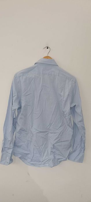 Casualowa koszula męska z długim rękawem M bawełniana niebieska