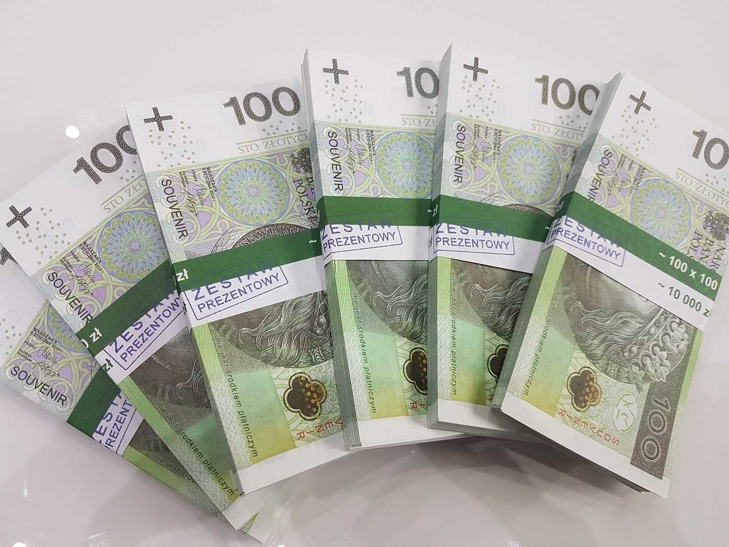 100 złotych banknoty do zabawy i nauki plik 100sztuk 138x68 Czosnów ...
