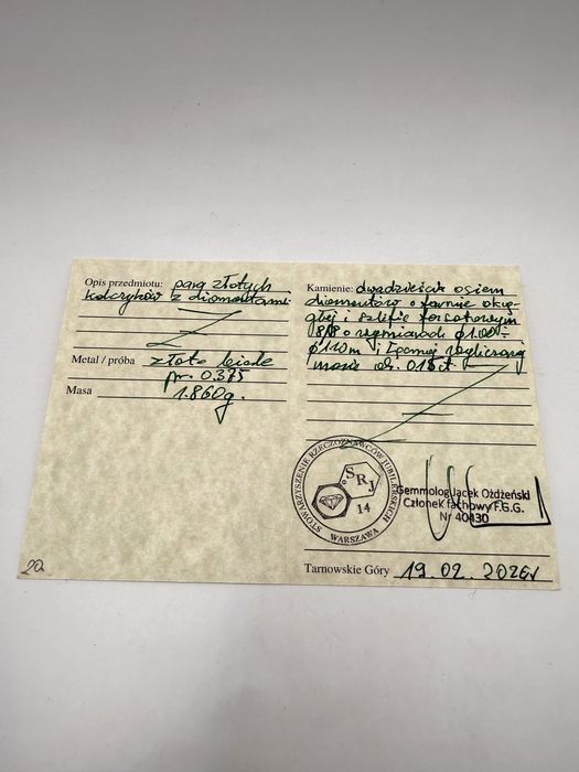 Złote kolczyki z diamentami 0,15ct