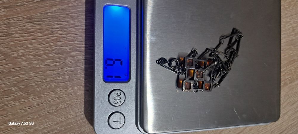 Srebrny łańcuszek z zawieszką bursztyn 925 OKAZJA