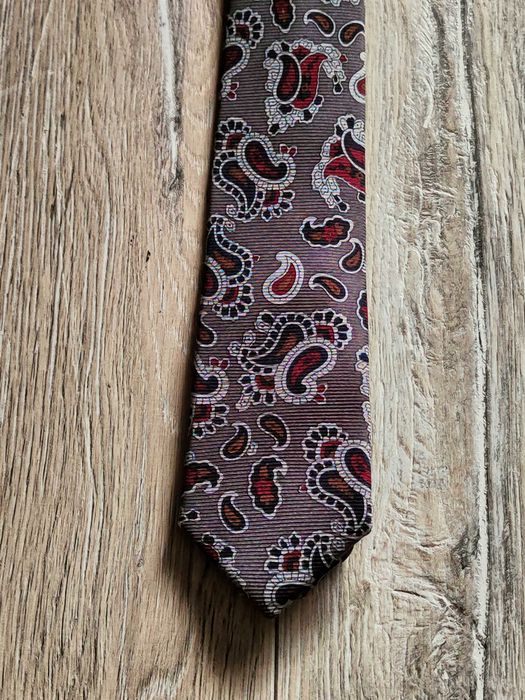 Jedwabny krawat Lambert _ czarno - szaro - czerwony _ wzorzysty _ 6 cm