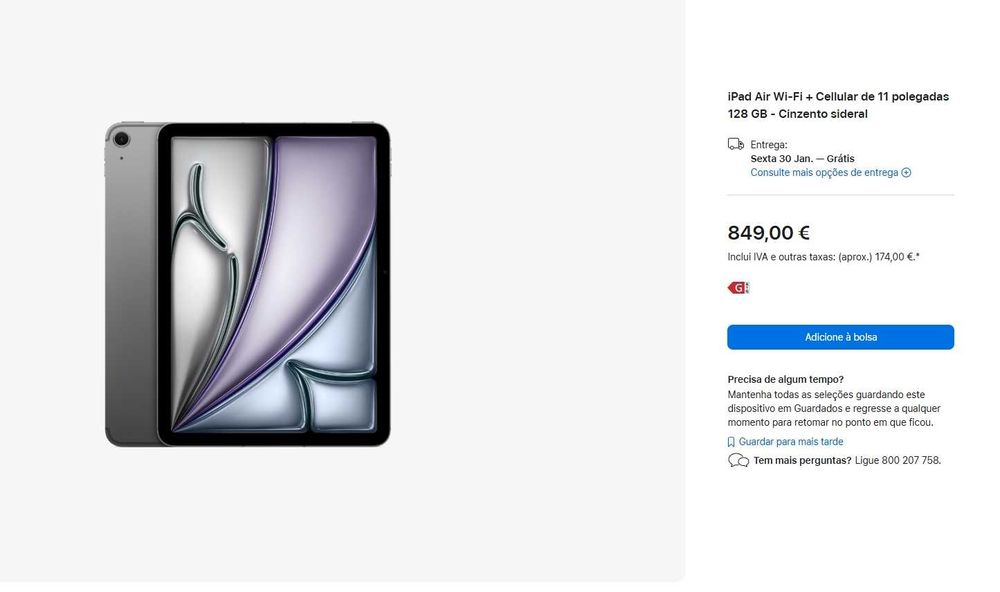 IPAD Air M3 NOVO SELADO - Modelo cinzento 11'' - 128gb wifi+celular