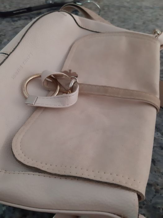 Torebka ecru Laura Biaggi firmowa skóra naturalna plus ekoskóra tkmaxx