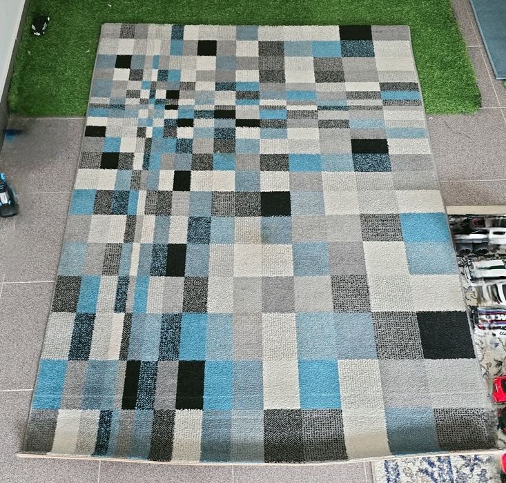 Abstract Blue/Pretoria and White Rug 120×170 cm