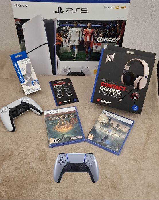 Ps5 slim 1TB c/leitor dvd+2 comandos+2 jogos+headset+dok+grip+garantia