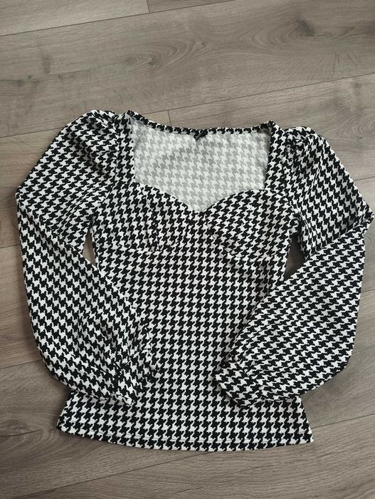 Shein bluzka damska długi rękaw czarno biała rozmiar XS