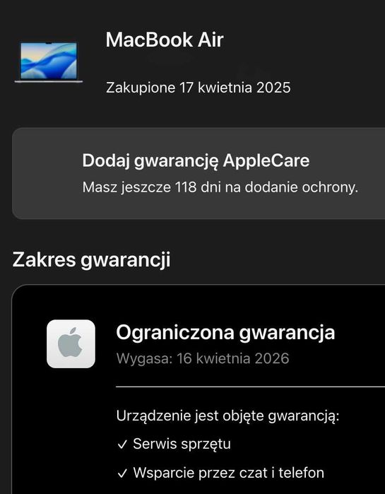 15” MacBook Air M4 16GB A3241 idealny prezent Gwarancja Apple