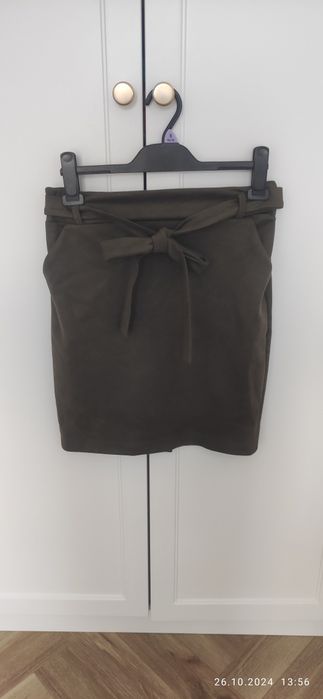 Spodnica mini khaki welurowa S