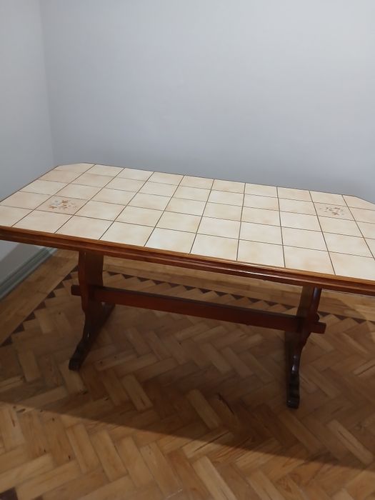 Mesa cozinha c/mosaico e madeira maciça