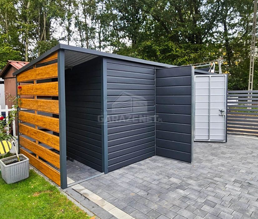 Schowek Domek Ogrodowy 5X2M Antracyt Grafit Dach Spad W Tył Ts829